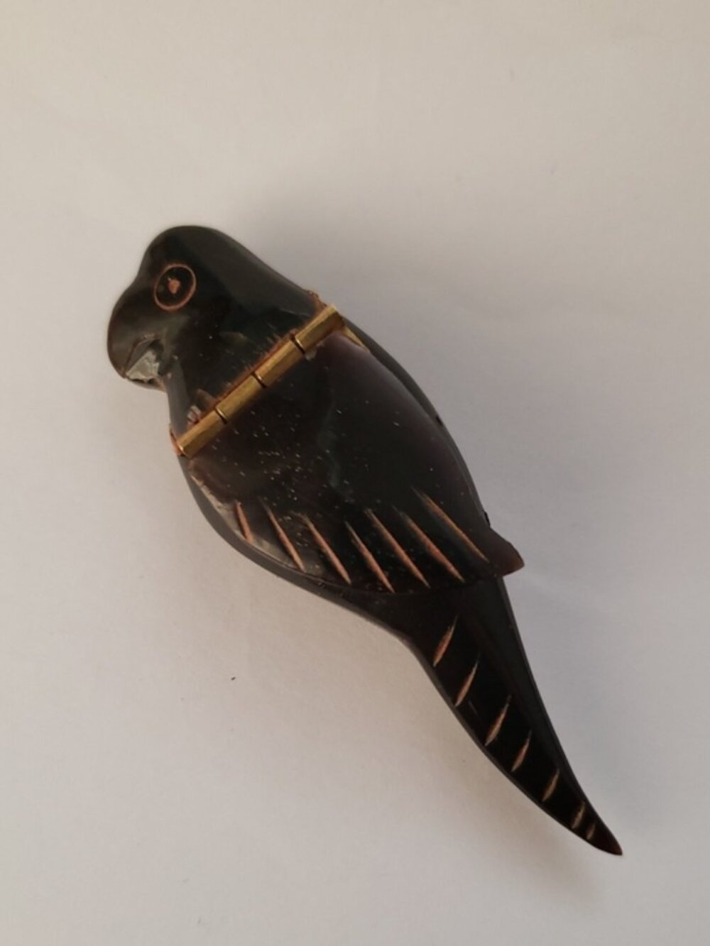 Antique Figural Parrot Carved Horn Snuff Box